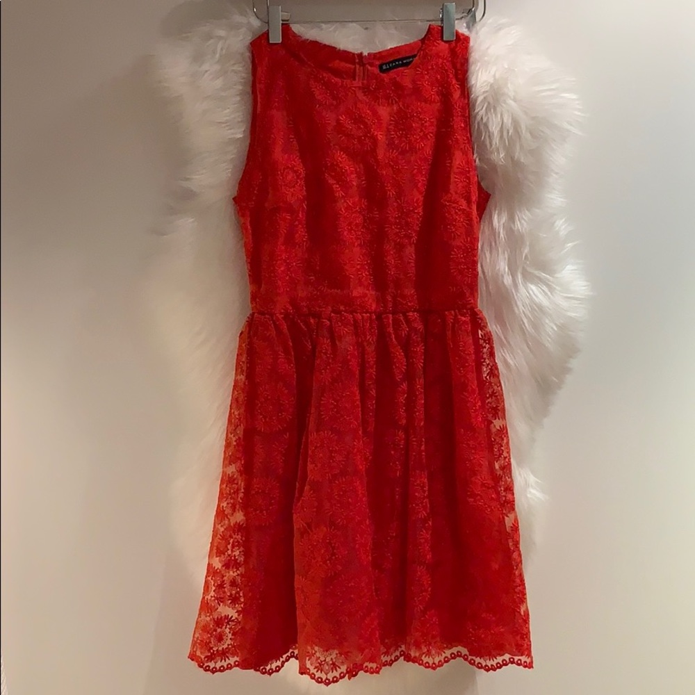 Red lace mini dress by Zara